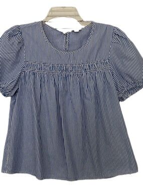 J. Crew Factory Blue and White Striped Top with Puffed Sleeves Size Petite Large